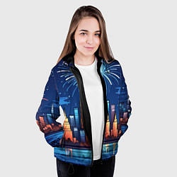 Куртка с капюшоном женская Новогодний салют, цвет: 3D-черный — фото 2