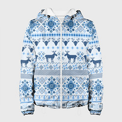 Куртка с капюшоном женская Blue sweater with reindeer, цвет: 3D-белый