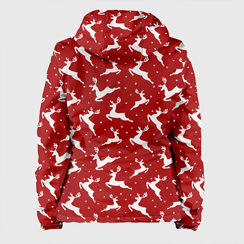 Женская куртка Красный паттерн с новогодними оленями / 3D-Черный – фото 2