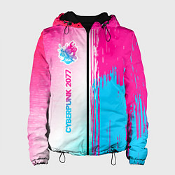 Куртка с капюшоном женская Cyberpunk 2077 neon gradient style по-вертикали, цвет: 3D-черный