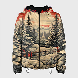 Куртка с капюшоном женская Блеск снежинок новогодний стиль, цвет: 3D-черный