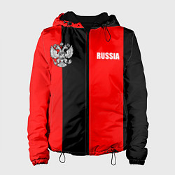 Куртка с капюшоном женская Красный и черный - герб РФ, цвет: 3D-черный