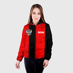Куртка с капюшоном женская Красный и черный - герб РФ, цвет: 3D-черный — фото 2