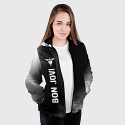 Куртка с капюшоном женская Bon Jovi glitch на темном фоне по-вертикали, цвет: 3D-черный — фото 2