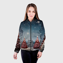 Куртка с капюшоном женская Волшебство зимней природы иней на деревьях, цвет: 3D-черный — фото 2