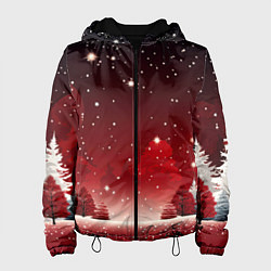 Куртка с капюшоном женская Зимний берег реки с деревьями и льдом, цвет: 3D-черный