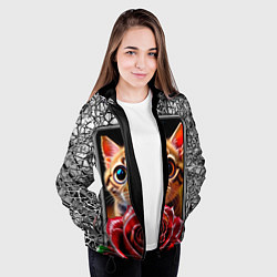 Куртка с капюшоном женская Кот в телефоне, цвет: 3D-черный — фото 2