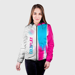 Куртка с капюшоном женская Coldplay neon gradient style по-вертикали, цвет: 3D-черный — фото 2