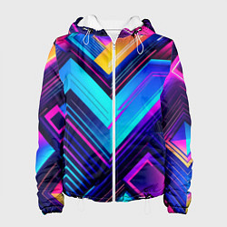 Куртка с капюшоном женская Геометрическая неоновая абстракция, цвет: 3D-белый