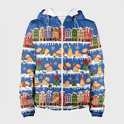 Куртка с капюшоном женская Капибара зимой в городе, цвет: 3D-белый