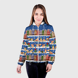 Куртка с капюшоном женская Капибара зимой в городе, цвет: 3D-белый — фото 2