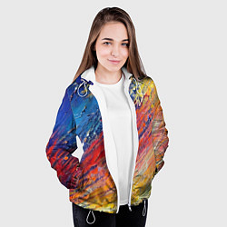 Куртка с капюшоном женская Смешение масляных красок синий жёлтый красный живо, цвет: 3D-белый — фото 2