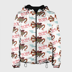 Куртка с капюшоном женская Паттерн с русским драконом, цвет: 3D-черный