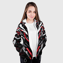 Куртка с капюшоном женская Красный скелетный киберпанк доспех, цвет: 3D-белый — фото 2
