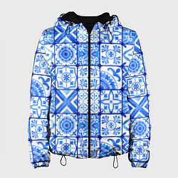 Куртка с капюшоном женская Голубая плитка из кухни, цвет: 3D-черный