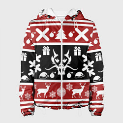 Куртка с капюшоном женская Новогодний дракон и олени, цвет: 3D-белый