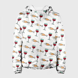 Куртка с капюшоном женская Фокус с с исчезновением рыбы и вина, цвет: 3D-белый