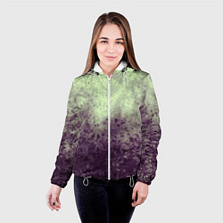 Куртка с капюшоном женская Абстракция - фиолетовые пятна на зеленом фоне, цвет: 3D-белый — фото 2
