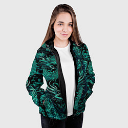Куртка с капюшоном женская Дракон бирюзового цвета, цвет: 3D-черный — фото 2