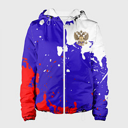 Куртка с капюшоном женская Российский герб на триколоре, цвет: 3D-белый