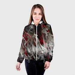 Куртка с капюшоном женская Дым и красные узоры, цвет: 3D-белый — фото 2