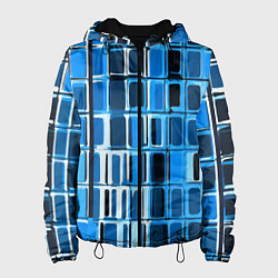 Куртка с капюшоном женская Синие прямоугольники, цвет: 3D-черный