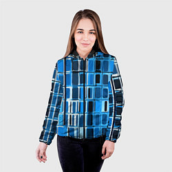Куртка с капюшоном женская Синие прямоугольники, цвет: 3D-черный — фото 2