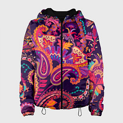 Куртка с капюшоном женская Индийские этнические узоры, цвет: 3D-черный