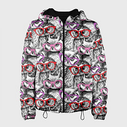 Куртка с капюшоном женская Совы в розовых очках, цвет: 3D-черный