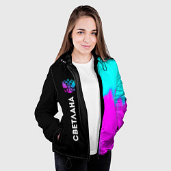 Куртка с капюшоном женская Светлана и неоновый герб России по-вертикали, цвет: 3D-черный — фото 2