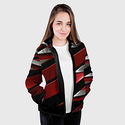 Куртка с капюшоном женская Красная металическая абстракция, цвет: 3D-черный — фото 2