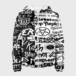 Куртка с капюшоном женская Логотипы лучших групп черно белый, цвет: 3D-белый