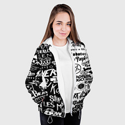 Куртка с капюшоном женская Логотипы лучших групп черно белый, цвет: 3D-белый — фото 2