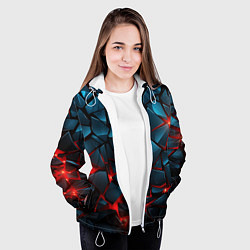 Куртка с капюшоном женская Синие плиты с красным разломом, цвет: 3D-белый — фото 2