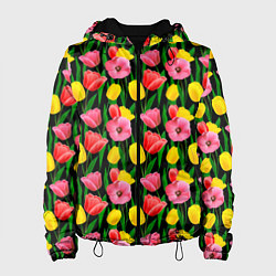 Куртка с капюшоном женская Colorful tulips, цвет: 3D-черный