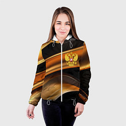 Куртка с капюшоном женская Герб России на черном золотом фоне, цвет: 3D-белый — фото 2