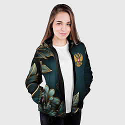 Куртка с капюшоном женская Золотые листья и герб России, цвет: 3D-черный — фото 2