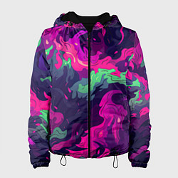 Куртка с капюшоном женская Неопределенный яркий камуфляж, цвет: 3D-черный