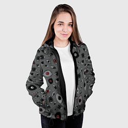 Куртка с капюшоном женская Серый цвет: глазики-косоглазики, цвет: 3D-черный — фото 2