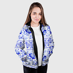 Куртка с капюшоном женская Новогодняя гжельская роспись цветами, цвет: 3D-черный — фото 2