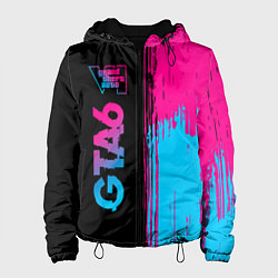 Куртка с капюшоном женская GTA6 - neon gradient по-вертикали, цвет: 3D-черный