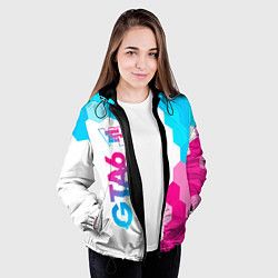 Куртка с капюшоном женская GTA6 neon gradient style по-вертикали, цвет: 3D-черный — фото 2