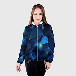 Куртка с капюшоном женская Синяя геометрическая абстракция, цвет: 3D-белый — фото 2