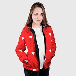 Куртка с капюшоном женская Белые сердца на красном фоне, цвет: 3D-черный — фото 2