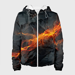 Куртка с капюшоном женская Оранжевая световая абстракция на черном, цвет: 3D-белый