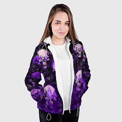 Куртка с капюшоном женская Фиолетовые черепа на зелёном фоне, цвет: 3D-белый — фото 2