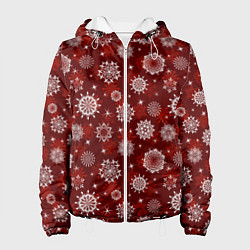Женская куртка Snowflakes on a red background