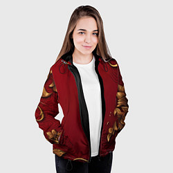 Куртка с капюшоном женская Узоры золотые на красном фоне, цвет: 3D-черный — фото 2