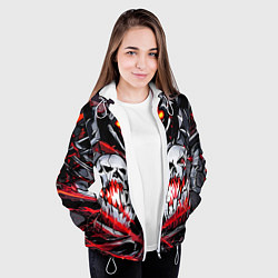 Куртка с капюшоном женская Красные адские черепа, цвет: 3D-белый — фото 2