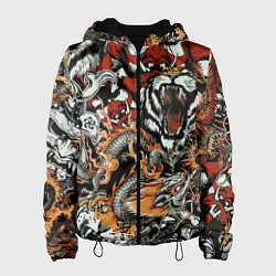 Куртка с капюшоном женская Самурай дракон и тигр, цвет: 3D-черный